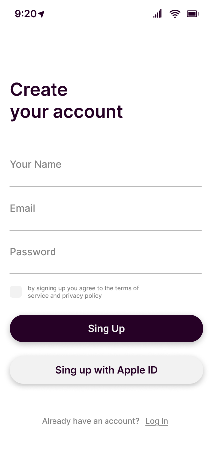 Social Club sign up screen