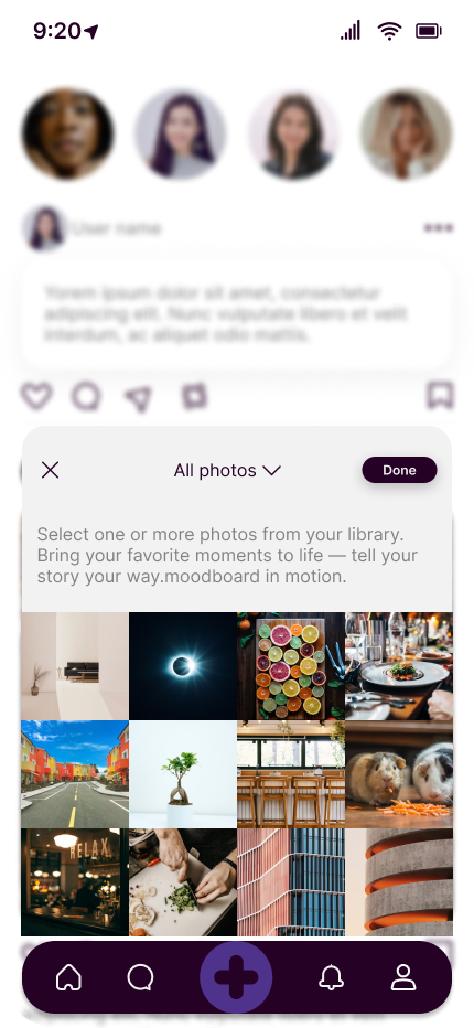Social Club menu / create post screen