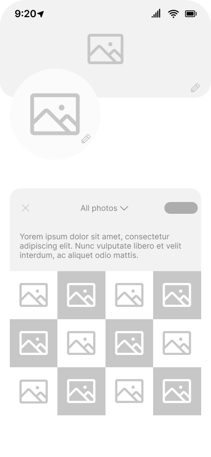 Lowfi wireframe — profile edit screen
