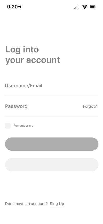 Lowfi wireframe — login screen