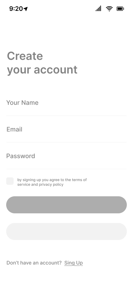 Lowfi wireframe — sign up screen