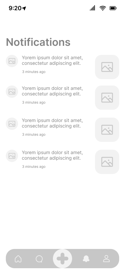 Lowfi wireframe — notifications screen