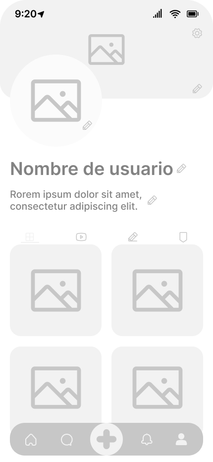 Lowfi wireframe — profile screen