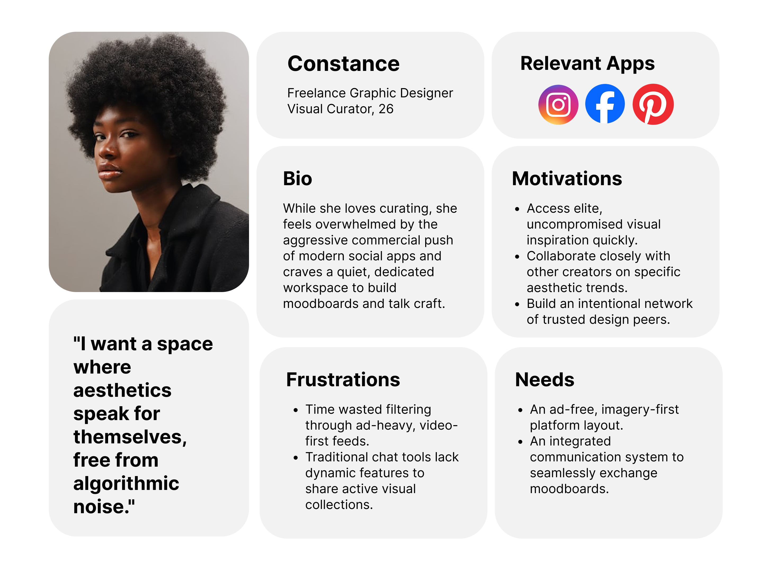 Constance — Freelance Graphic Designer & Visual Curator persona card