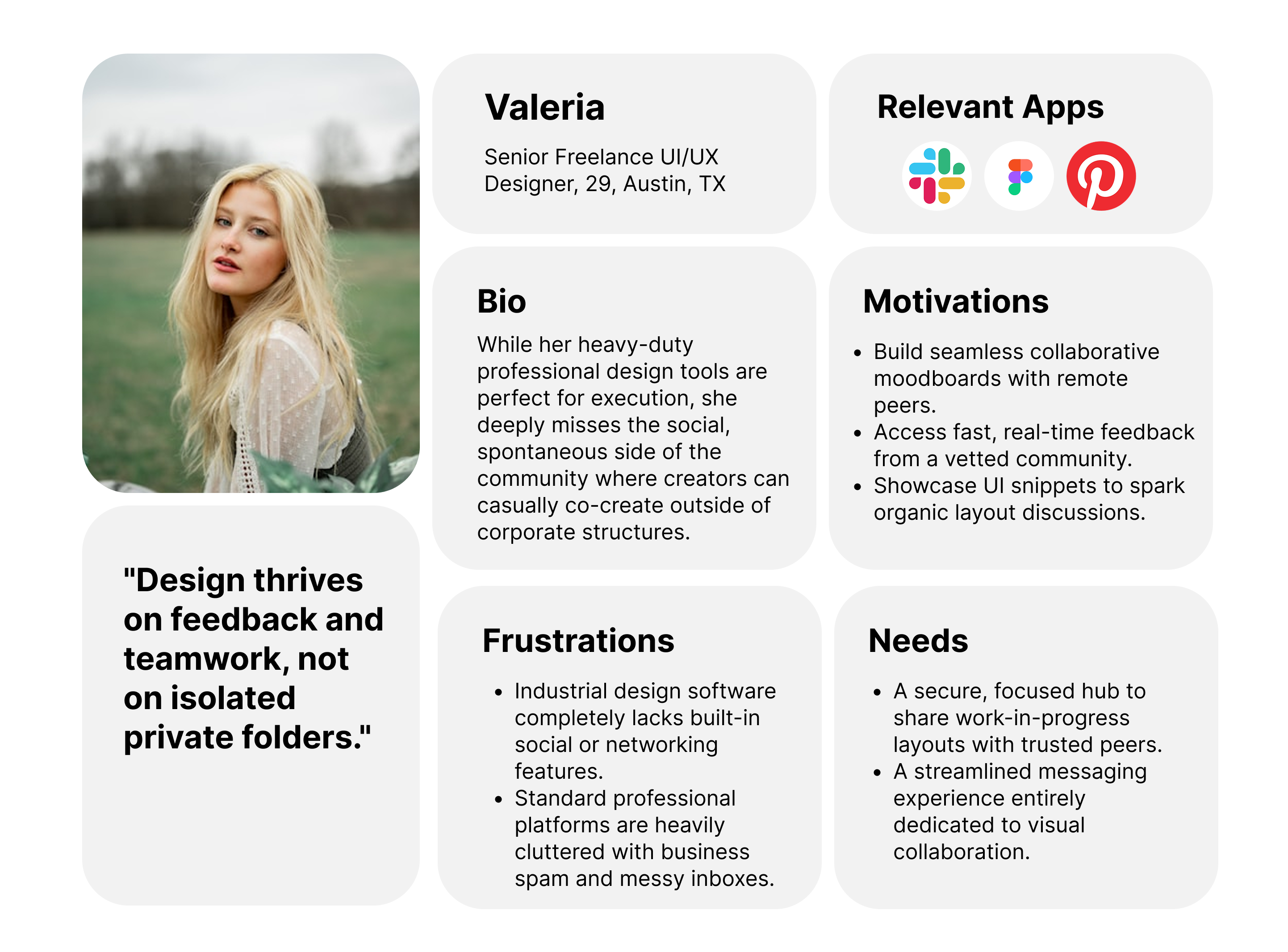 Valeria — Senior Freelance UI/UX Designer persona card